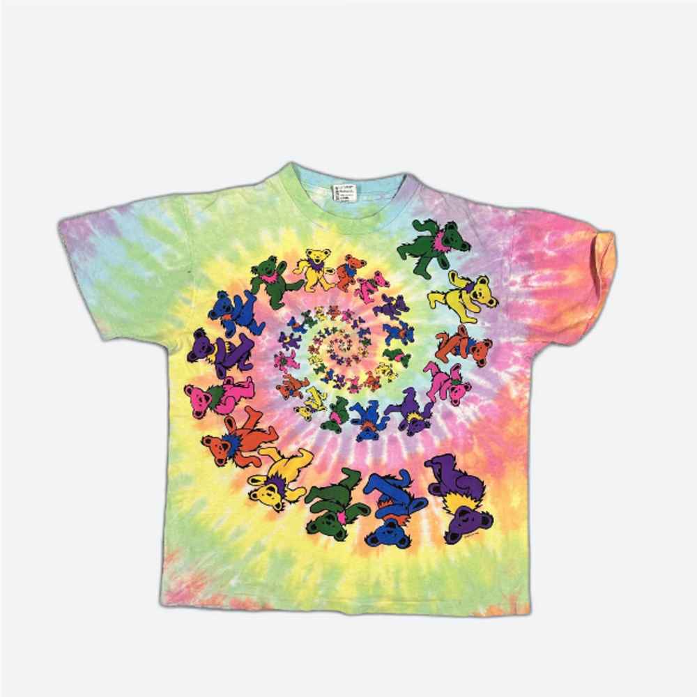 Vintage 80s Grateful Dead Dancing Bears Liquid Blue Tie-Dye T-Shirt